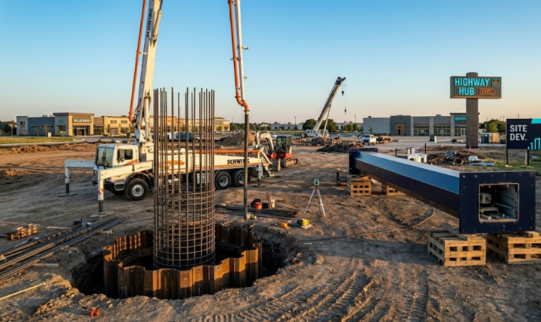 Pylon sign foundation engineering and construction
