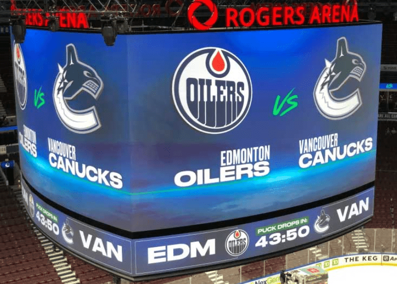 LED signage installation at Rogers Arena in Vancouver, British Columbia