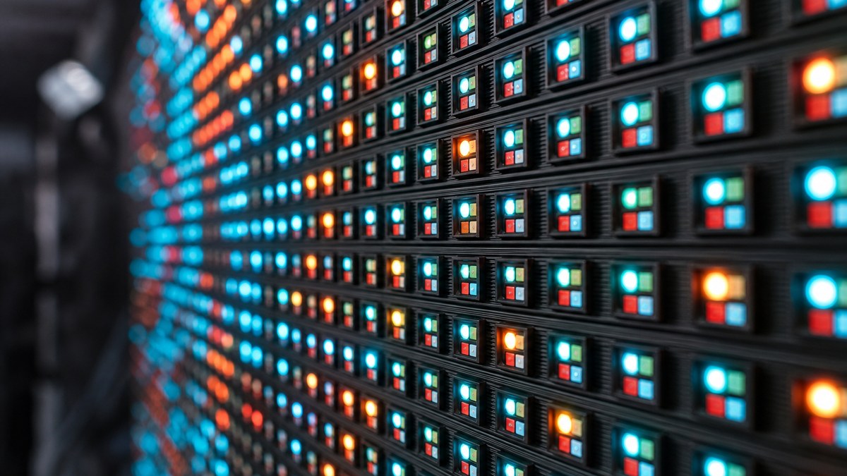 Close-up of full-color LED module pixels showing pixel pitch on a programmable LED sign