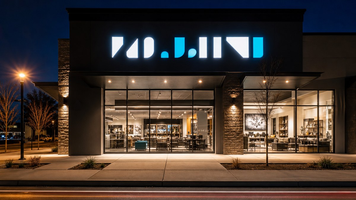 Retail storefront at night with bright, evenly lit LED channel letter signs after professional maintenance